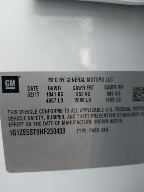 Chevrolet Malibu IX, 2017 г.