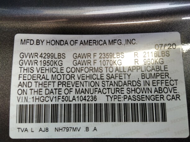 Honda Accord X, 2020 г.