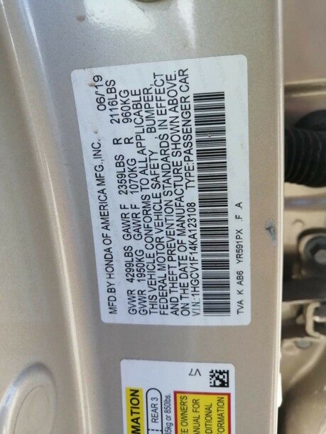 Honda Accord X, 2019 г.