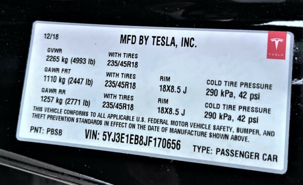 Tesla Model 3, 2018 г.