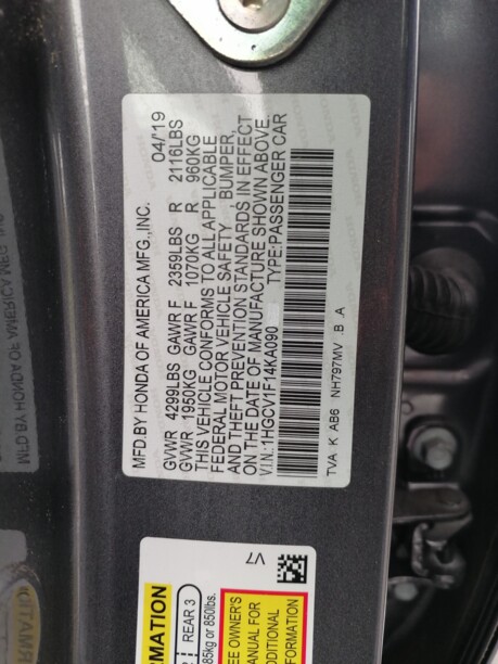 Honda Accord X, 2019 г.